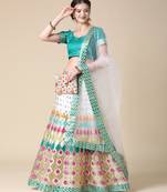 White Designer Multi Embroideried Net Lehenga Choli With Blouse & Dupatta