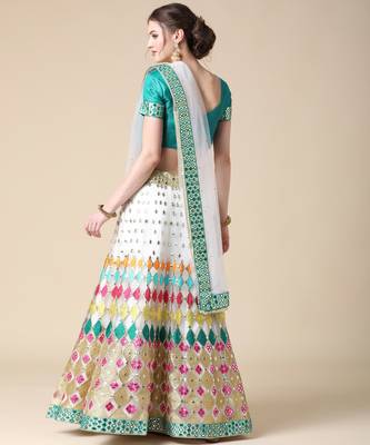 White Designer Multi Embroideried Net Lehenga Choli With Blouse & Dupatta 2