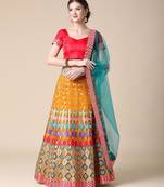 Orange Designer Multi Embroideried Net Lehenga Choli With Blouse & Dupatta