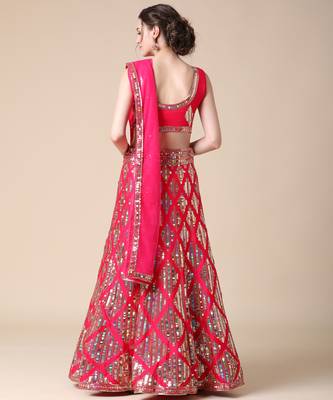 Pink Designer Sequence Embroideried Malai Satin Lehenga Choli With Blouse & Dupatta 2
