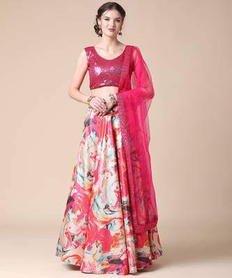 Multicolor Designer Digital Print French Gota Sequence Embroidery Lehenga Choli With Blouse & Dupatta 1