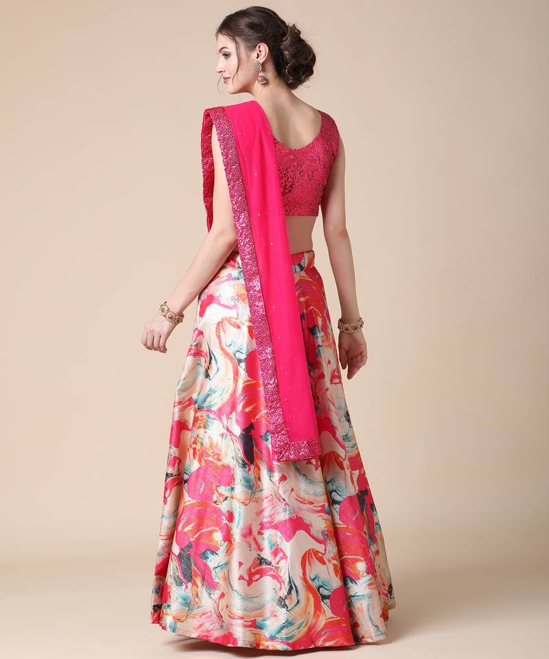 Multicolor Designer Digital Print French Gota Sequence Embroidery Lehenga Choli With Blouse & Dupatta