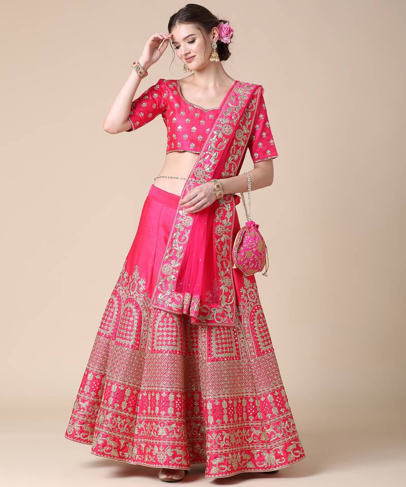 Pink Designer Sequence Embroideried Italian Silk Lehenga Choli With Blouse & Dupatta