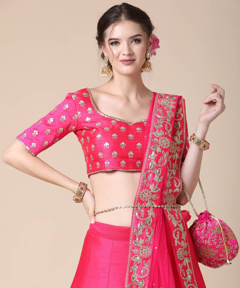 Pink Designer Sequence Embroideried Italian Silk Lehenga Choli With Blouse & Dupatta