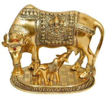 Gold Cow And Calf Metal Statue 1