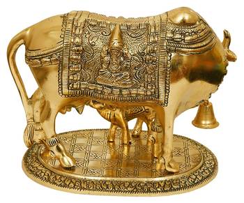 Gold Cow And Calf Metal Statue 2
