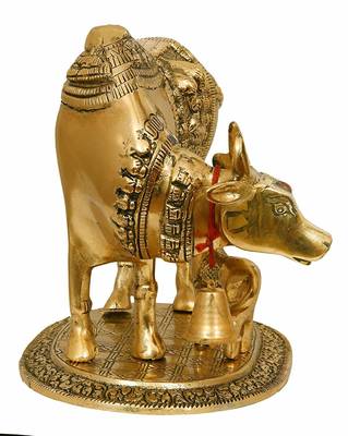 Gold Cow And Calf Metal Statue 3