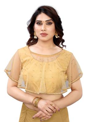 Gold art silk stitching round neck blouse 1