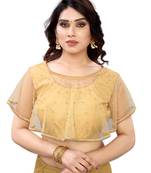 Gold art silk stitching round neck blouse