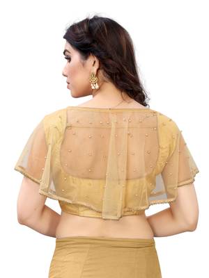 Gold art silk stitching round neck blouse 2