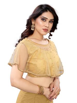 Gold art silk stitching round neck blouse 3