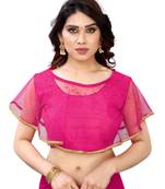 Pink art silk stitching round neck blouse