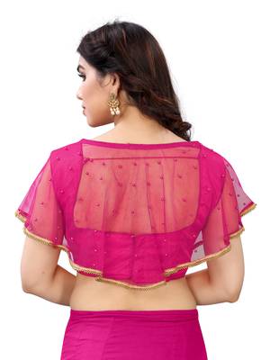 Pink art silk stitching round neck blouse 2
