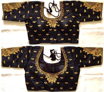 Black art silk stitching round neck blouse 1