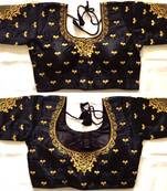 Black art silk stitching round neck blouse