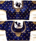 Navyblue art silk stitching round neck blouse