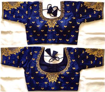 Navyblue art silk stitching round neck blouse 2