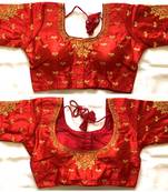 Maroon art silk stitching round neck blouse