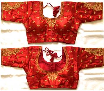 Maroon art silk stitching round neck blouse 2