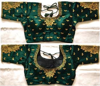 Green art silk stitching round neck blouse 2