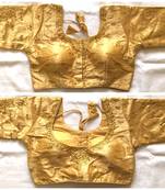 Gold art silk stitching round neck blouse