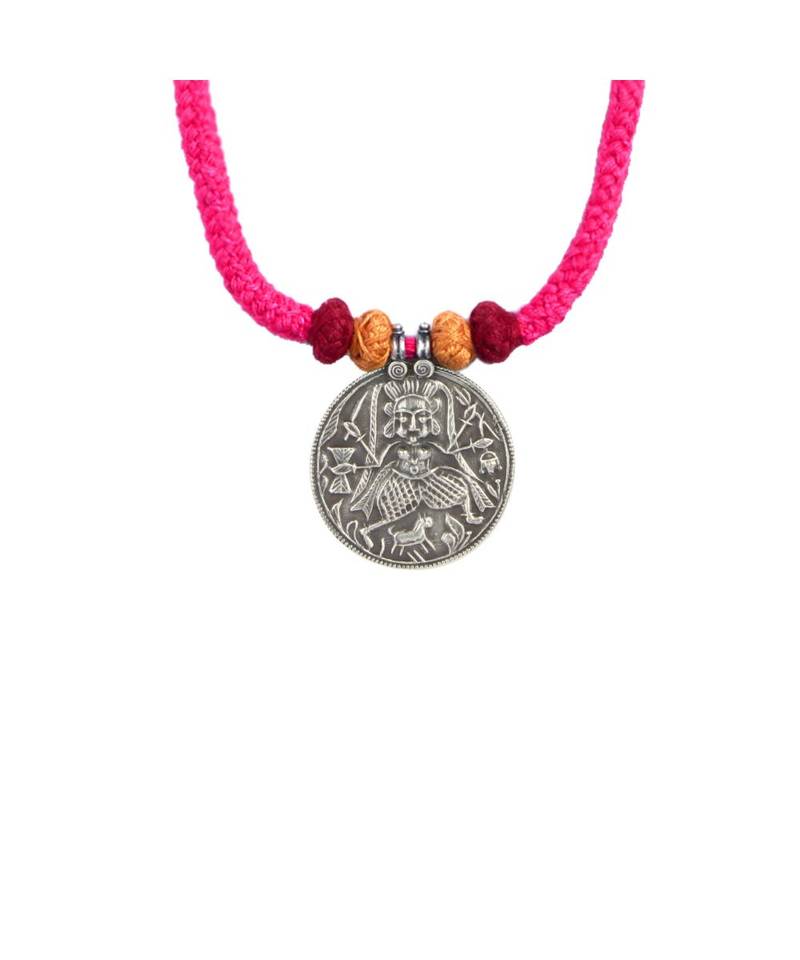 Pink And Golden Thread Maa Kali Necklace