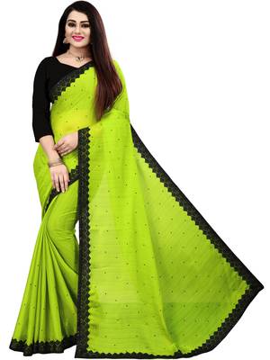 Green embroidered chiffon saree with blouse 1