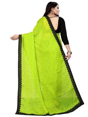 Green embroidered chiffon saree with blouse 5