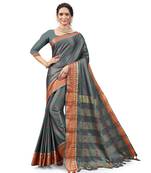 Grey woven silk saree with blouse