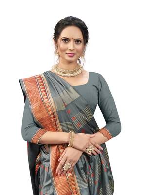 Grey woven silk saree with blouse 5