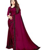 Wine embroidered silk blend saree with blouse