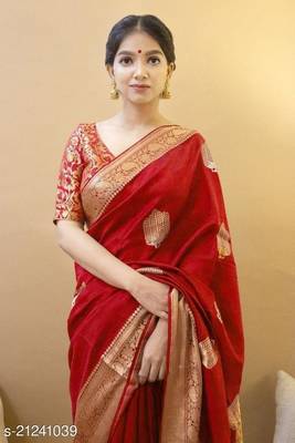 Red Color Classy Kanchipuram Lichi Silk Butta Designer Saree for Women 2