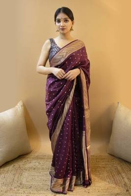 Purple Color Classy Kanchipuram Lichi Silk Butta Designer Saree for Women 1