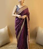 Purple Color Classy Kanchipuram Lichi Silk Butta Designer Saree for Women