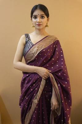 Purple Color Classy Kanchipuram Lichi Silk Butta Designer Saree for Women 2