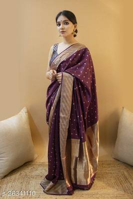 Purple Color Classy Kanchipuram Lichi Silk Butta Designer Saree for Women 3