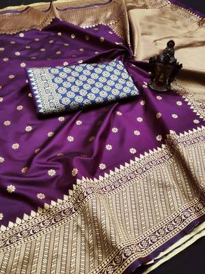 Purple Color Classy Kanchipuram Lichi Silk Butta Designer Saree for Women 4