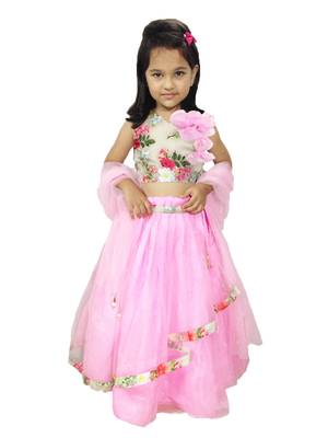 Anita Balia Label Baby Girllehenga choli ' italian crepe Blouse with organza lahenga and dupatta.FULLY STITCHED. PINK 1