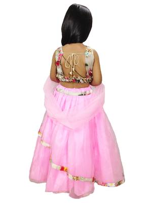 Anita Balia Label Baby Girllehenga choli ' italian crepe Blouse with organza lahenga and dupatta.FULLY STITCHED. PINK 2