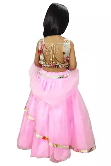 Anita Balia Label Baby Girllehenga choli ' italian crepe Blouse with organza lahenga and dupatta.FULLY STITCHED. PINK