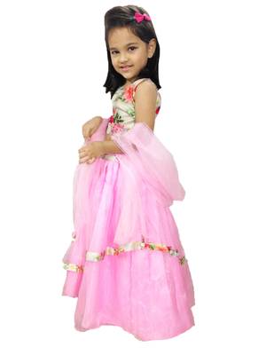 Anita Balia Label Baby Girllehenga choli ' italian crepe Blouse with organza lahenga and dupatta.FULLY STITCHED. PINK 3