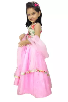 Anita Balia Label Baby Girllehenga choli ' italian crepe Blouse with organza lahenga and dupatta.FULLY STITCHED. PINK