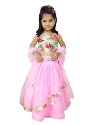Anita Balia Label Baby Girllehenga choli ' italian crepe Blouse with organza lahenga and dupatta.FULLY STITCHED. PINK 4