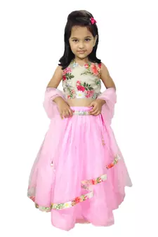 Anita Balia Label Baby Girllehenga choli ' italian crepe Blouse with organza lahenga and dupatta.FULLY STITCHED. PINK