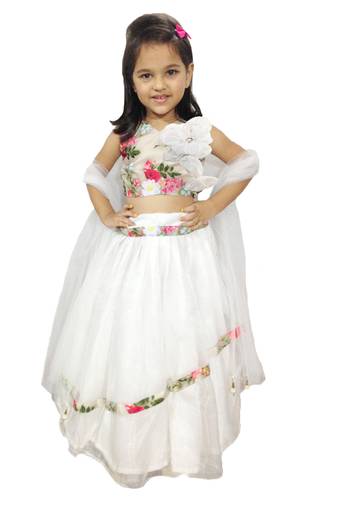 Anita Balia Label Baby Girllehenga choli ' italian crepe Blouse with organza lahenga and dupatta.FULLY STITCHED. WHITE