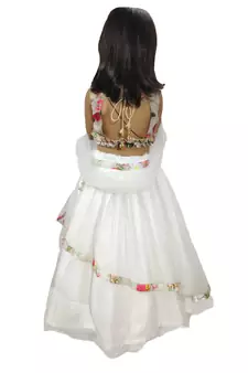 Anita Balia Label Baby Girllehenga choli ' italian crepe Blouse with organza lahenga and dupatta.FULLY STITCHED. WHITE