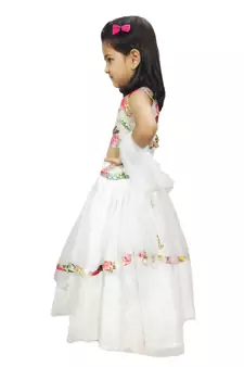 Anita Balia Label Baby Girllehenga choli ' italian crepe Blouse with organza lahenga and dupatta.FULLY STITCHED. WHITE