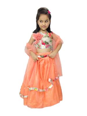 Anita Balia Label Baby Girllehenga choli ' italian crepe Blouse with organza lahenga and dupatta.FULLY STITCHED. Peach 1