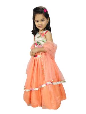 Anita Balia Label Baby Girllehenga choli ' italian crepe Blouse with organza lahenga and dupatta.FULLY STITCHED. Peach 3