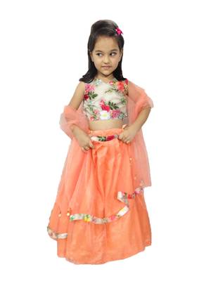 Anita Balia Label Baby Girllehenga choli ' italian crepe Blouse with organza lahenga and dupatta.FULLY STITCHED. Peach 4